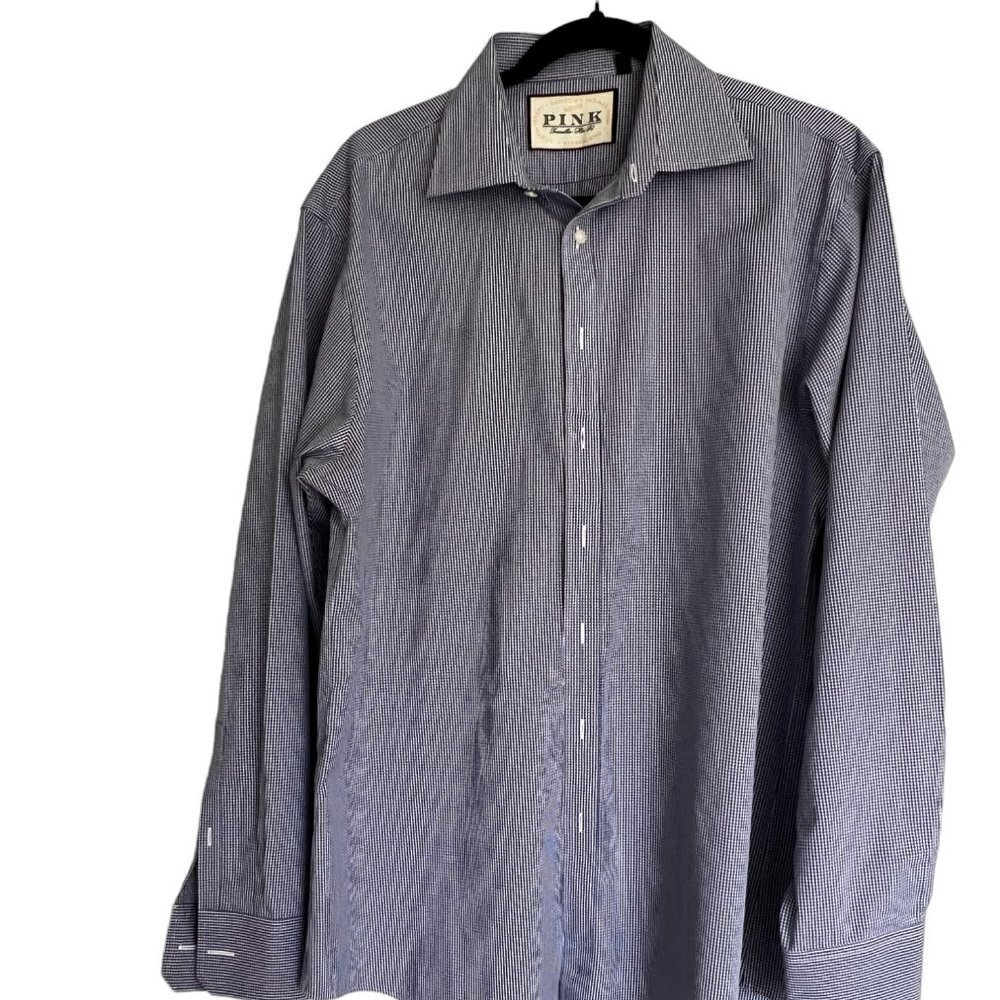 THOMAS PINK Mens Blue Check Long Sleeve Business Classic Shirt‎ Size 16.5